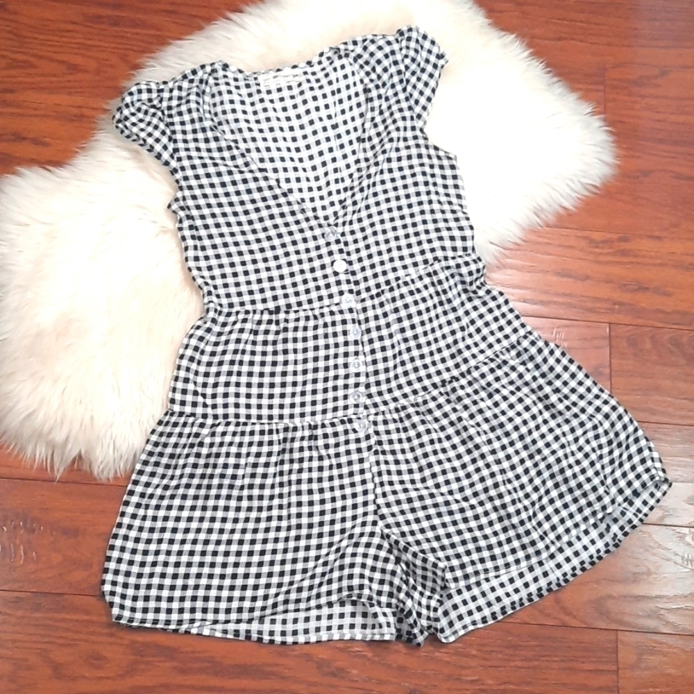 Urban Outfitters Black & White Button Front Gingham Romper